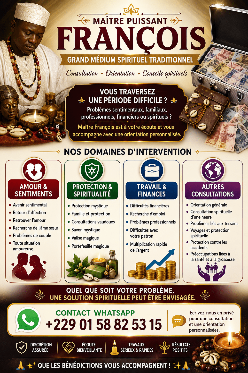 ✨🙏 MAÎTRE PUISSANT FRANÇOIS 🙏✨ 🔮 GRAND MÉDIUM SPIRITUEL TRADITIONNEL 🔮+229 01 58 82 53 15