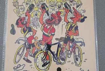 Plaque alu 30 cm x 20 cm de la boisson Perrier avec les pieds nickelés au tour de France