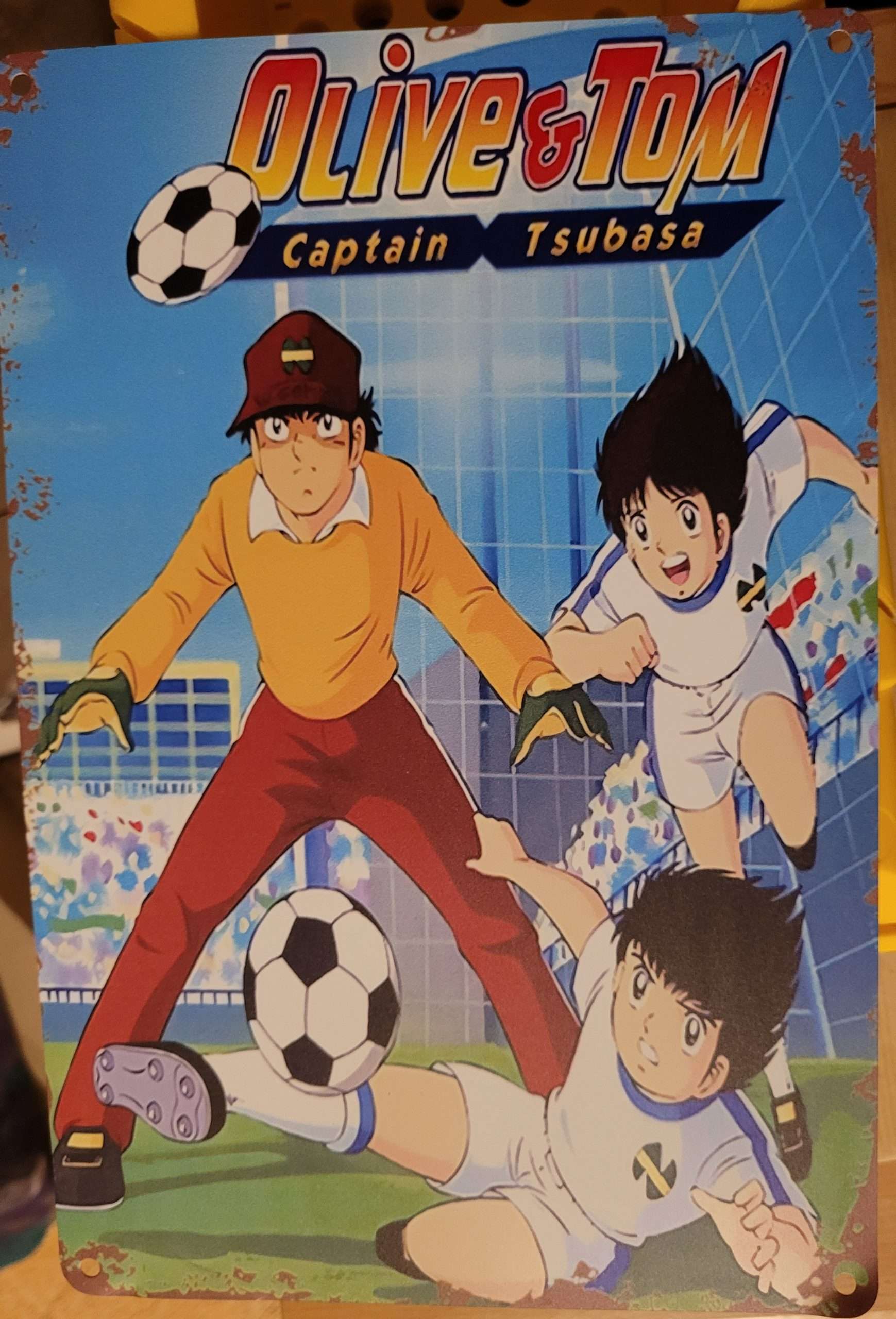 Plaque alu 30 cm x 20 cm du dessin animé Olive et Tom champions de foot