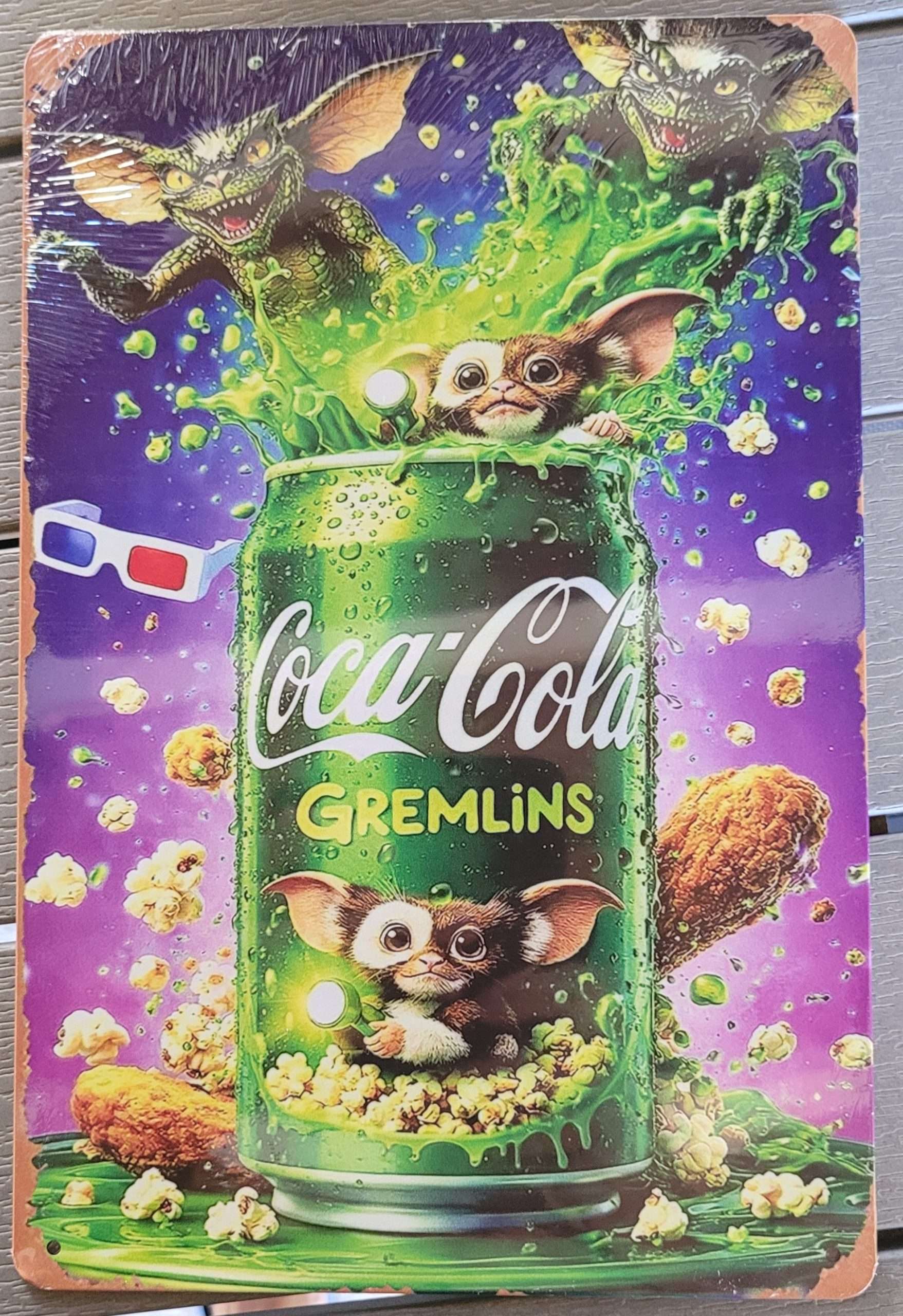 Plaque alu 20 cm x 30 cm de Coca-Cola Gremlins