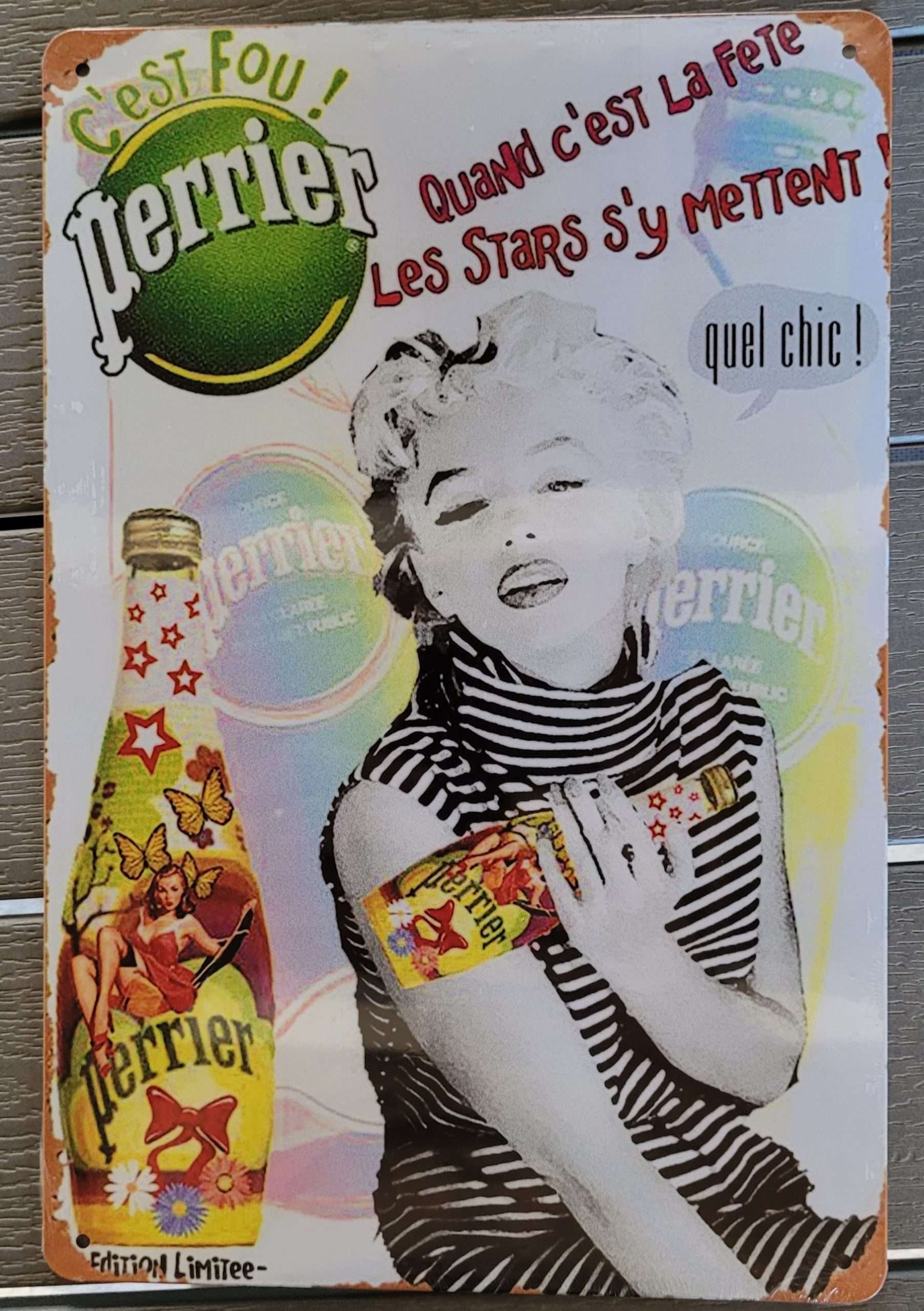 Plaque alu 30 cm x 20 cm de la boisson Perrier avec Marilyn Monroe
