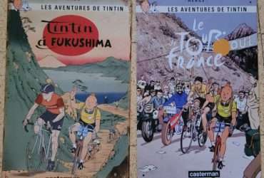 Lot de 2 plaques alu 30 cm x 20 cm parodie de Tintin en vélo Tour de France…